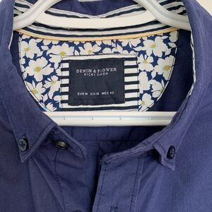 Denim & Flower Ricky SINGH long sleeve dress shirt navy men’s size medium office